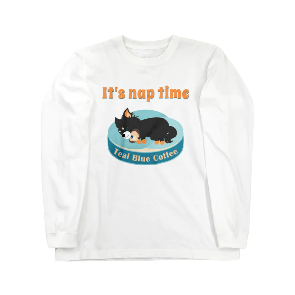 Teal Blue Coffeeのお昼寝の時間　-puppy teal- ロングスリーブTシャツ