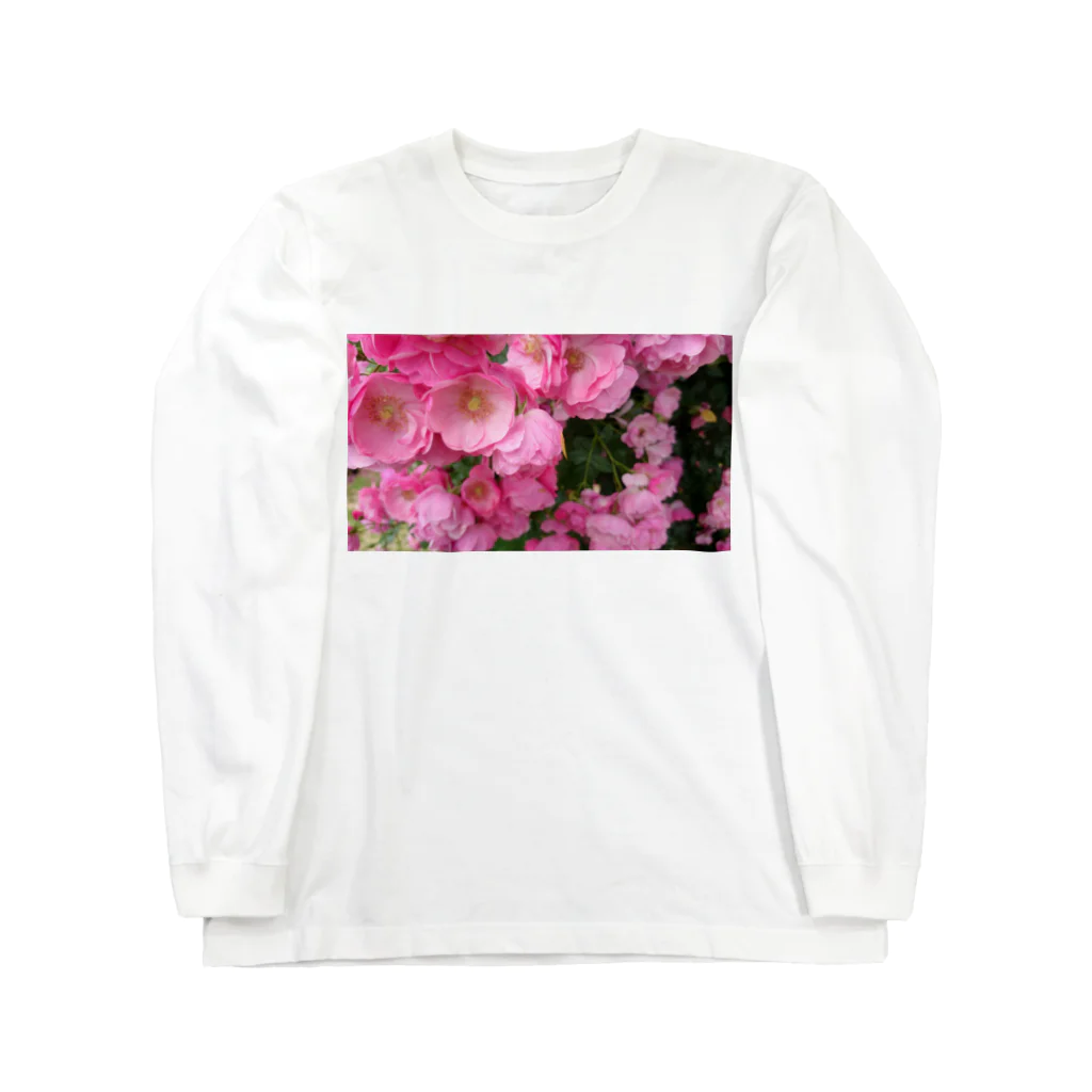 薔薇屋の群集う桃薔薇。 ロングスリーブTシャツ