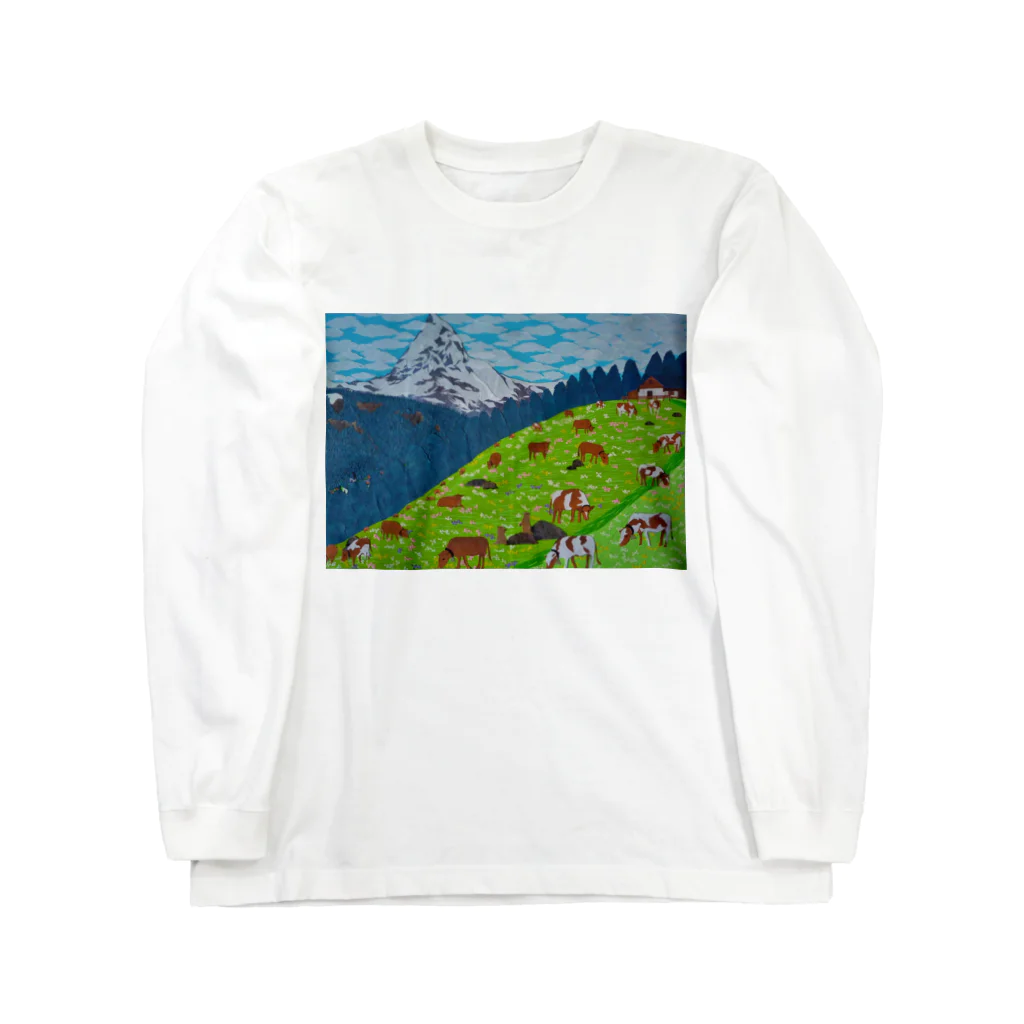 Junie貼り絵グッズのアルプスの牧場 Long Sleeve T-Shirt