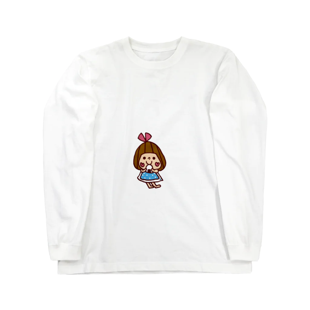 かょのこHANKOのおにぎり大好きぴんきーりぼんちゃん ロングスリーブTシャツ