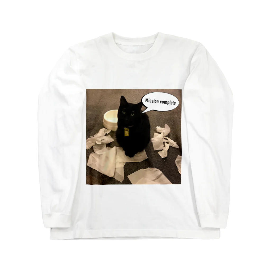 猫カフェ ぶぅたんグッズショップの渋い仕事をするララくん ロングスリーブTシャツ