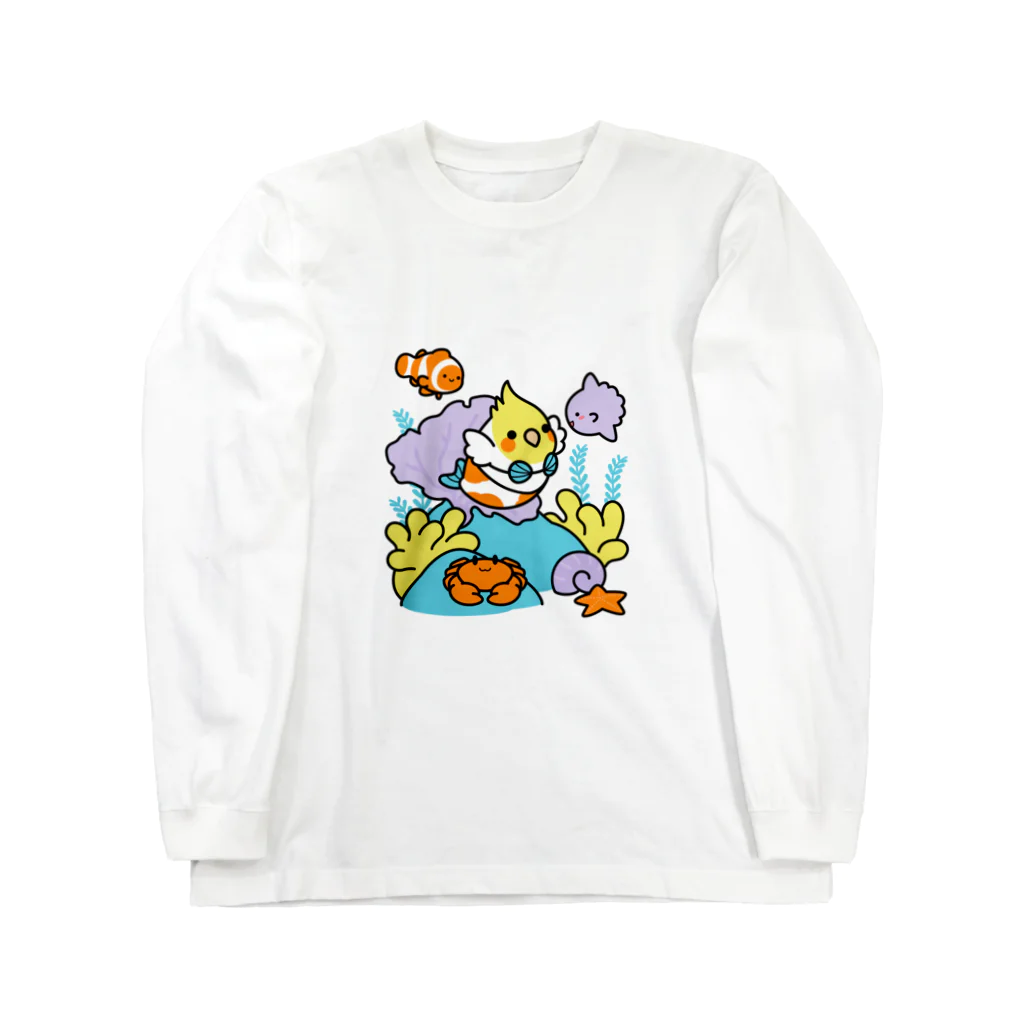 Cody the LovebirdのChubby Bird サンゴ礁を守ろう！　オカメインコと海のお友達 Long Sleeve T-Shirt