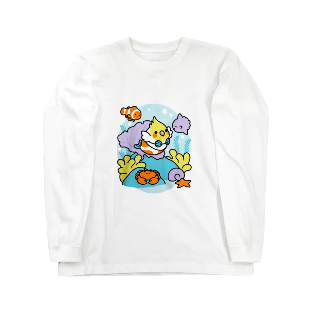 Cody the LovebirdのChubby Bird サンゴ礁を守ろう！　オカメインコと海のお友達 Long Sleeve T-Shirt