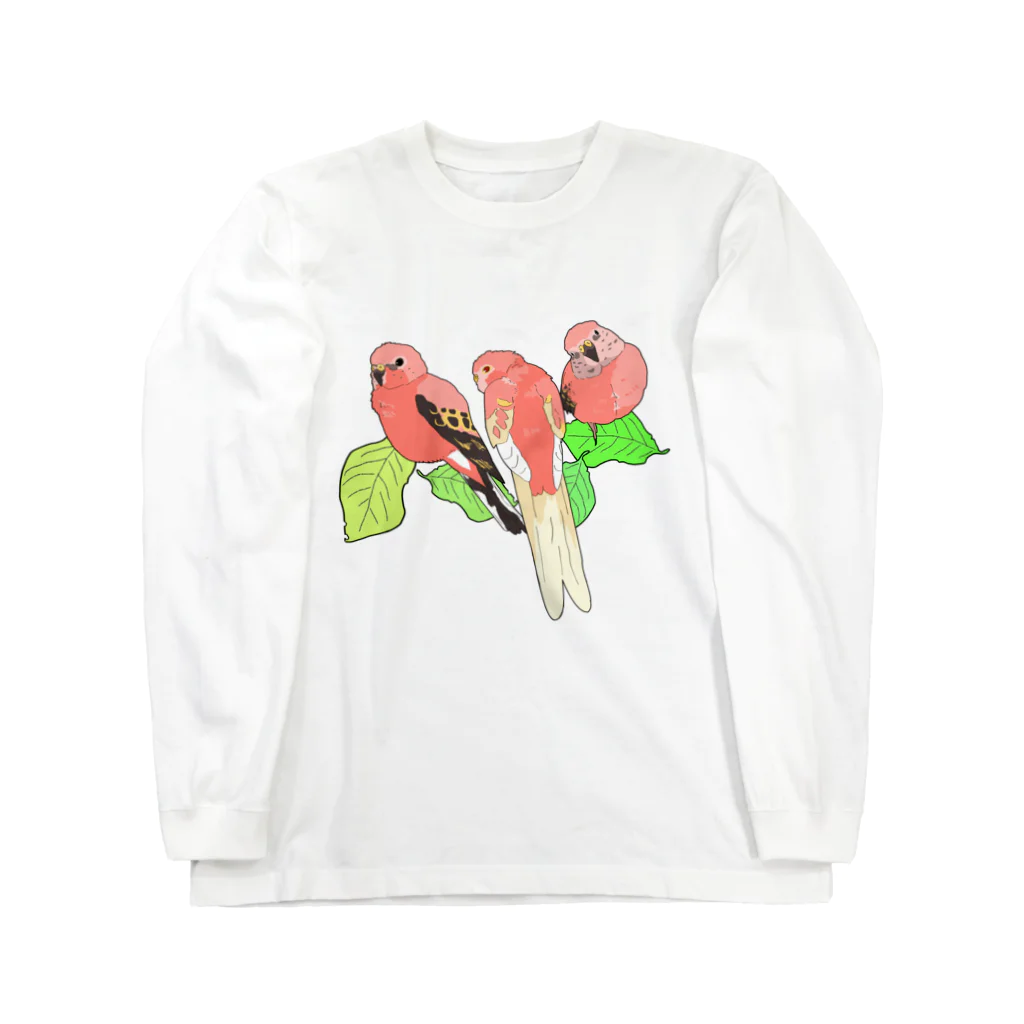 アキクサインコとウロコインコのアキクサインコと葉っぱ Long Sleeve T-Shirt