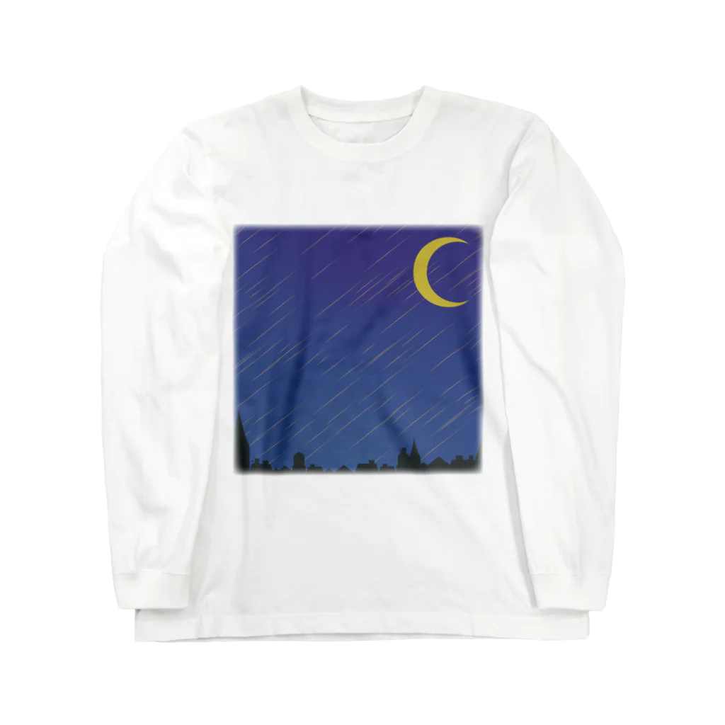 Moondropの猫と夜 ロングスリーブTシャツ