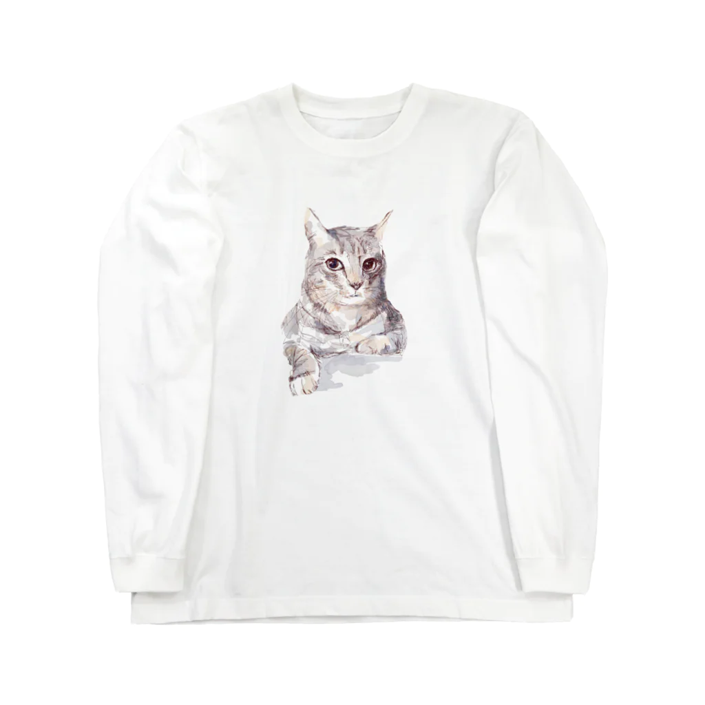 百合の筆のそんなにみつめないで！ドキドキしちゃうから♪かわいい猫のイラスト Long Sleeve T-Shirt