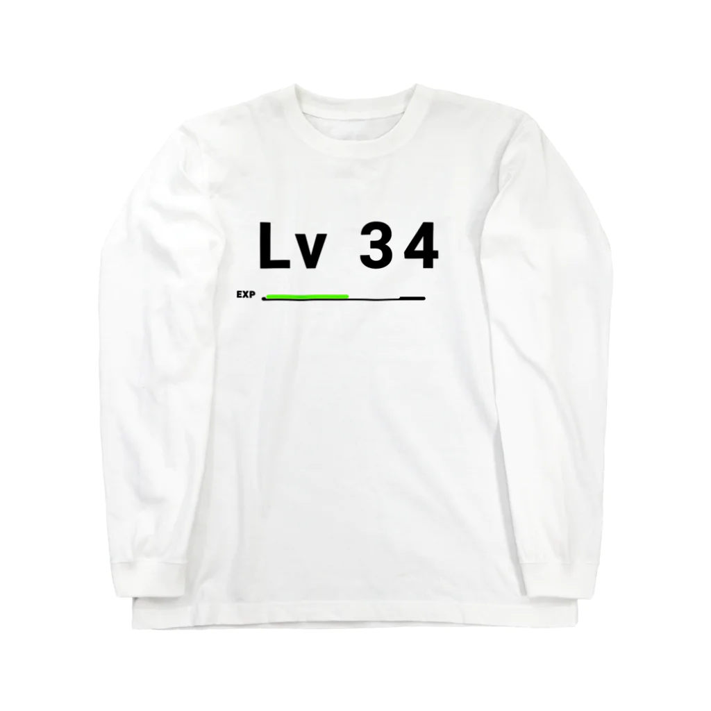 歯車デザインのレベル34 レベルアップ ロングスリーブTシャツ