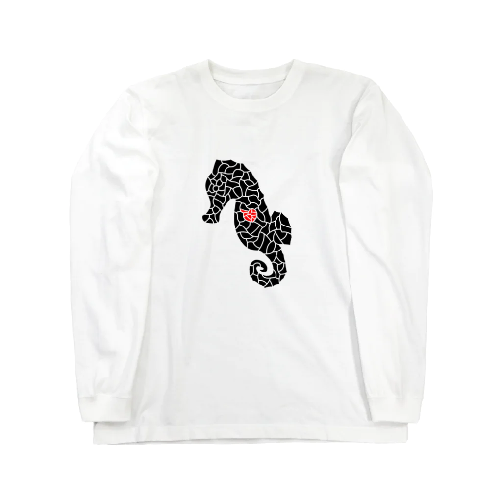 生物＝ケモノのヲ店の『tiles』Sea horse Long Sleeve T-Shirt