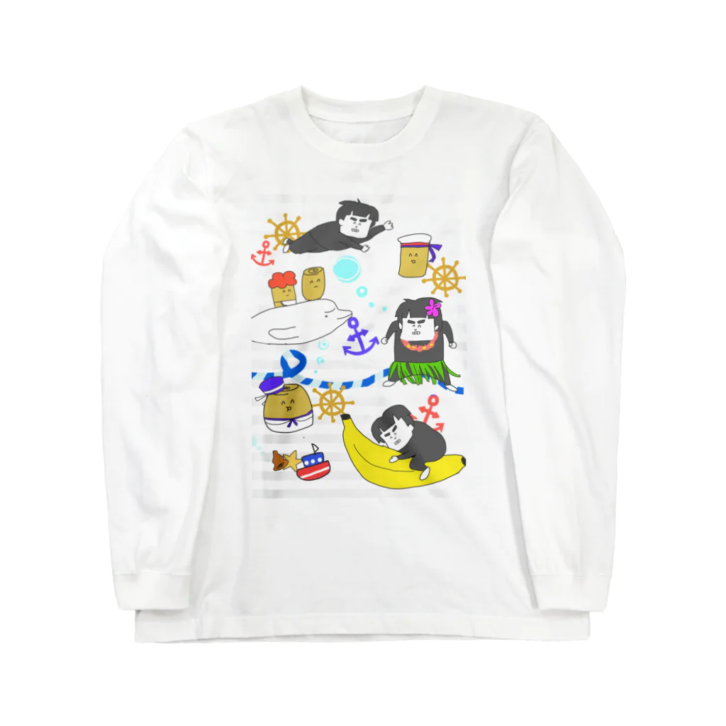 ぱくぱくショップのマリンでゴリ（水色） ロングスリーブTシャツ