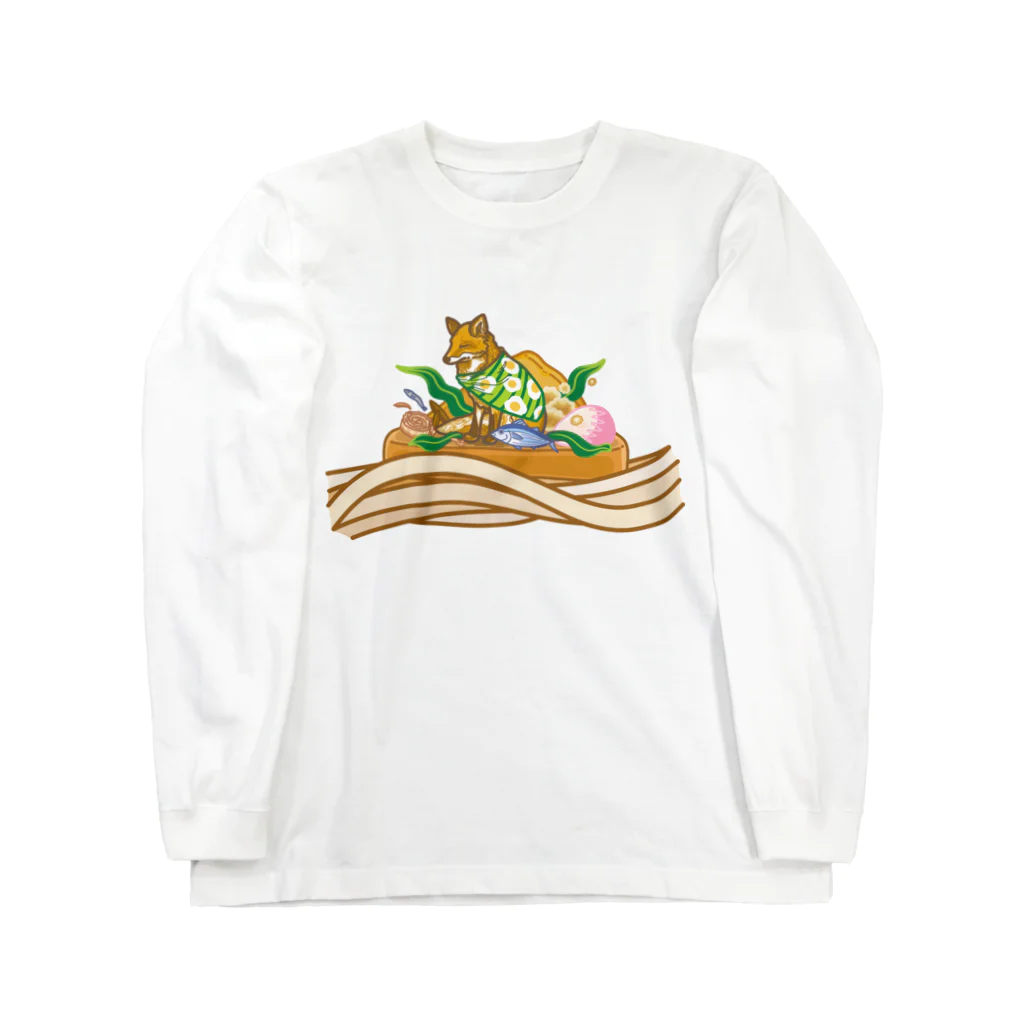 ハナドリカ SUZURI店のきつねうどん ロングスリーブTシャツ