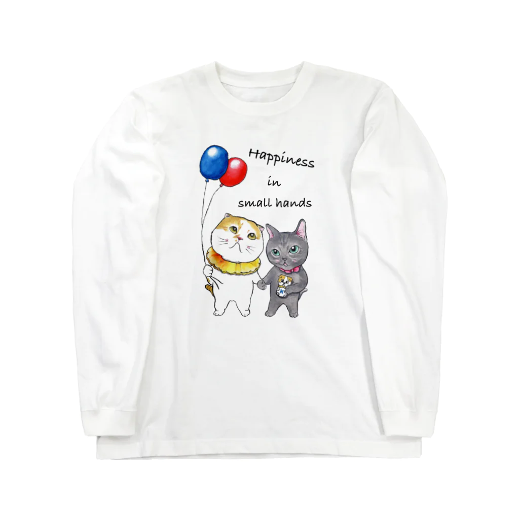 tantan&ikoのお店のHappiness in small hands🎈🎈🐈🐈② ロングスリーブTシャツ