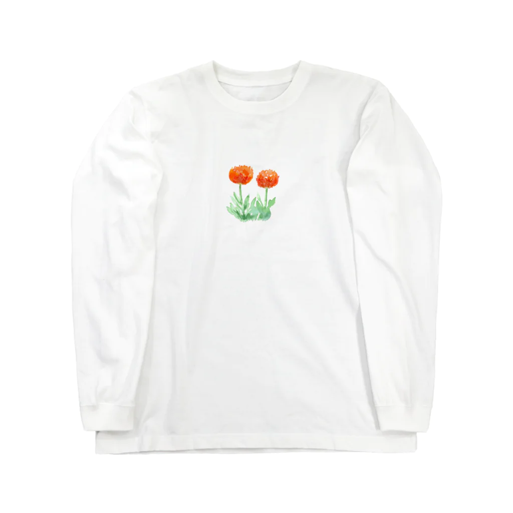 スタジオマリンの花の水彩画1 ロングスリーブTシャツ