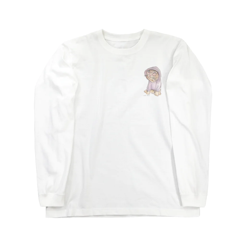 azure designのパーカーを着たネコ【ネコ小さめ】 Long Sleeve T-Shirt