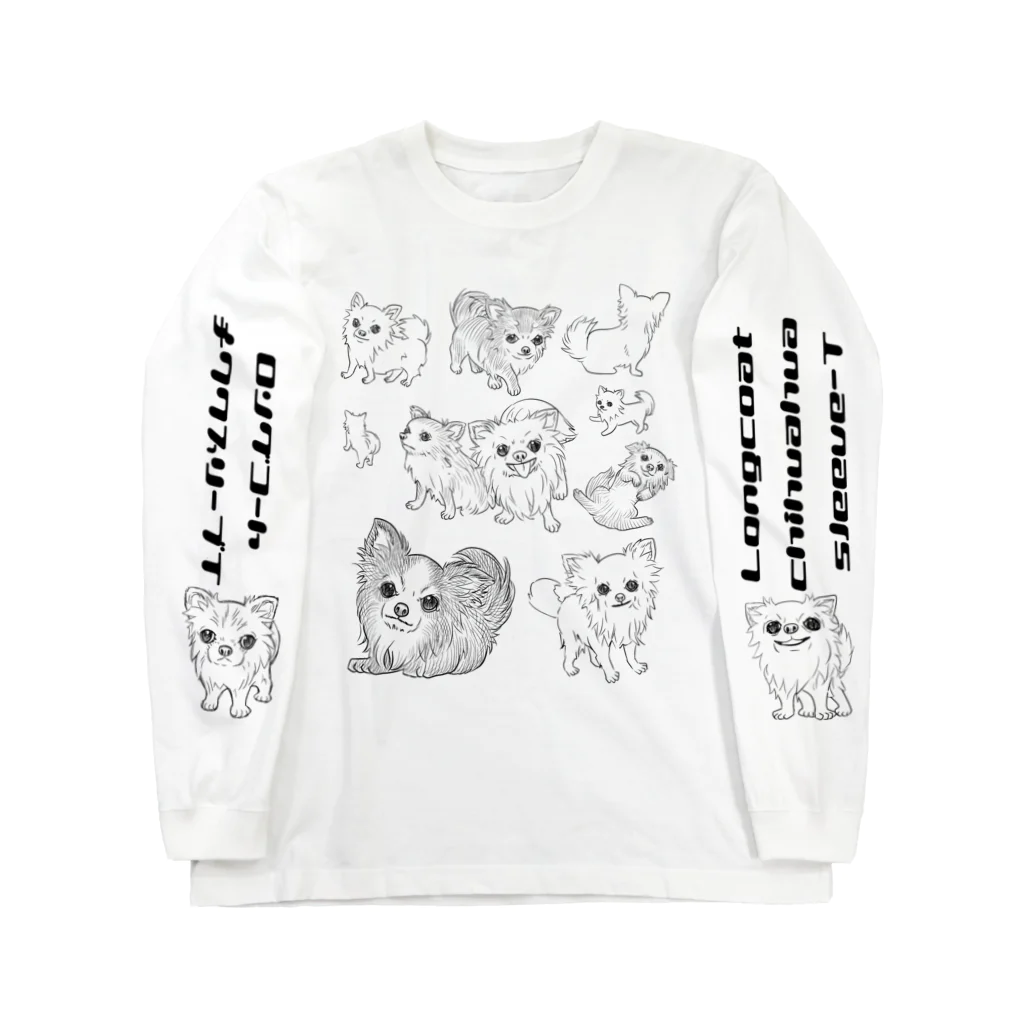 nya-mew（ニャーミュー）のロングコートチワワスリーブTシャツ Long Sleeve T-Shirt