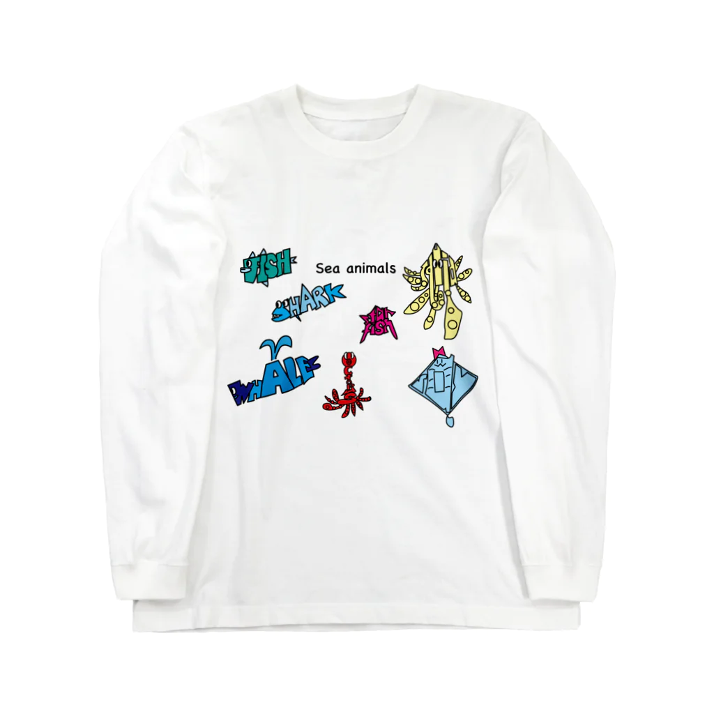 親子設計 ruchire 『知育文字』の海の生き物シリーズ ロングスリーブTシャツ