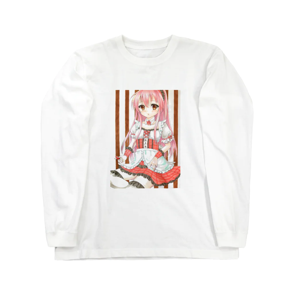 dearbunnyandrabbitのピンクメイドさん ロングスリーブTシャツ