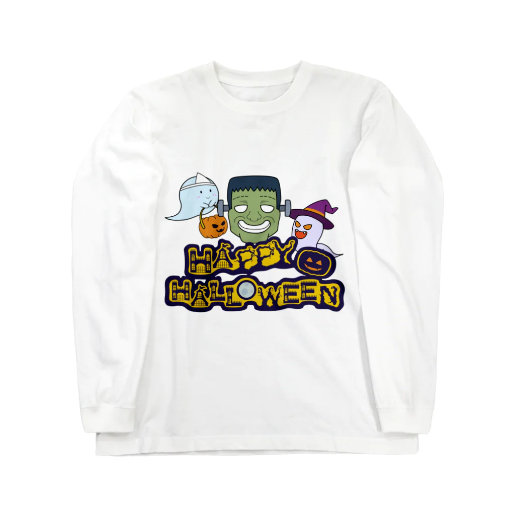 雪丸工房のフランケンシュタインとゴーストの『ハッピーハロウィン！！』 ロングスリーブTシャツ