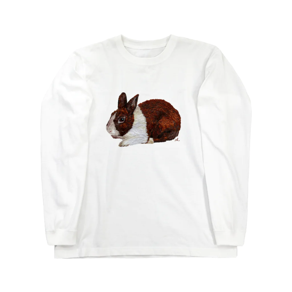 rabbit loverのフワフワうさぎ（茶色） ロングスリーブTシャツ