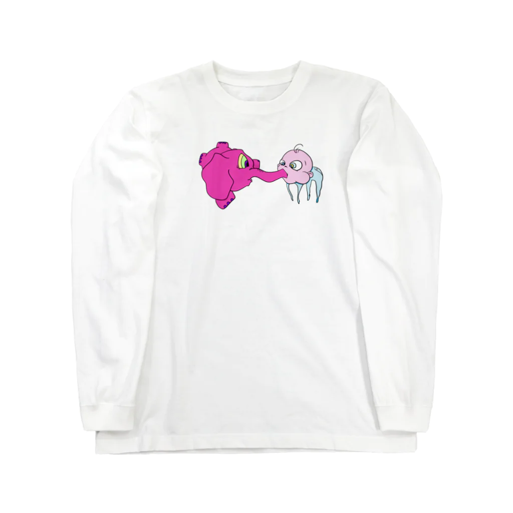 まりふぁなにゃんこの創作/ねことかつ丼のPink Elephant ロングスリーブTシャツ