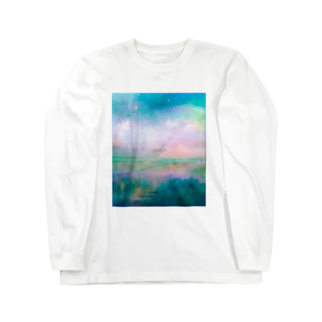 【ホラー専門店】ジルショップの油絵風の癒しデザイン(ターコイズブルー) Long Sleeve T-Shirt