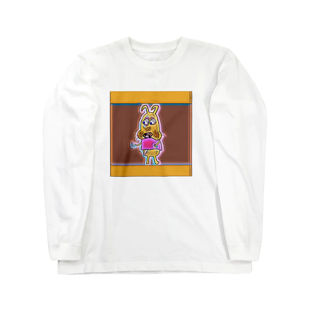 犬とお散歩のうさぎ ロングスリーブTシャツ