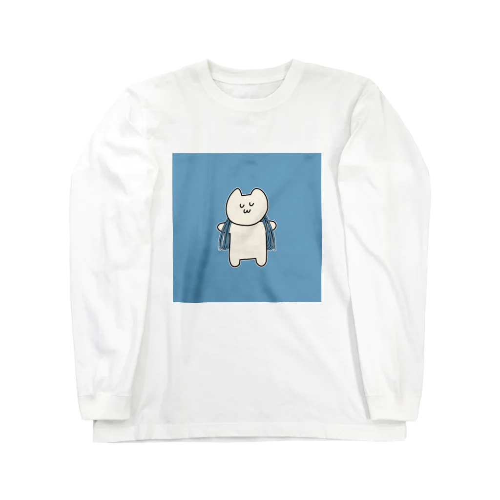 岩と猫の肩にロープをかけた猫ちゃん（水色）Tシャツ Long Sleeve T-Shirt