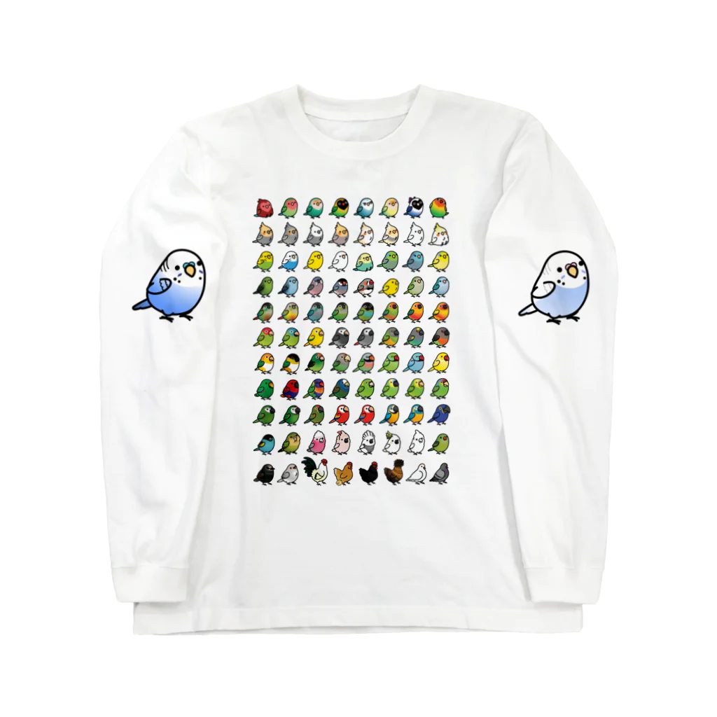 Cody the LovebirdのChubby Bird 鳥さん大集合 ロングスリーブTシャツ