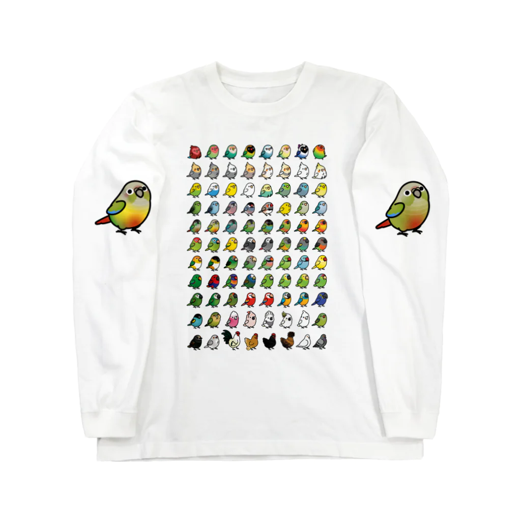 Cody the LovebirdのChubby Bird 鳥さん大集合 ロングスリーブTシャツ