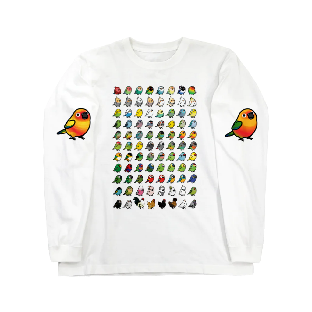 Cody the LovebirdのChubby Bird 鳥さん大集合 ロングスリーブTシャツ