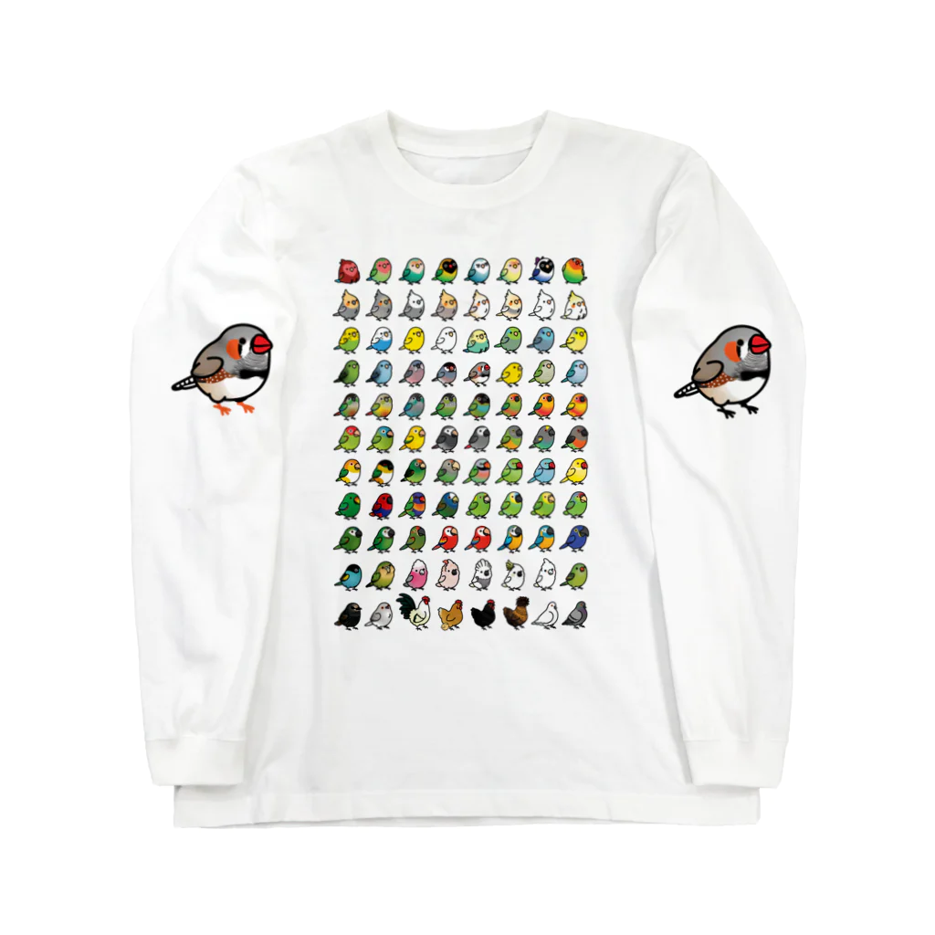 Cody the LovebirdのChubby Bird 鳥さん大集合 ロングスリーブTシャツ