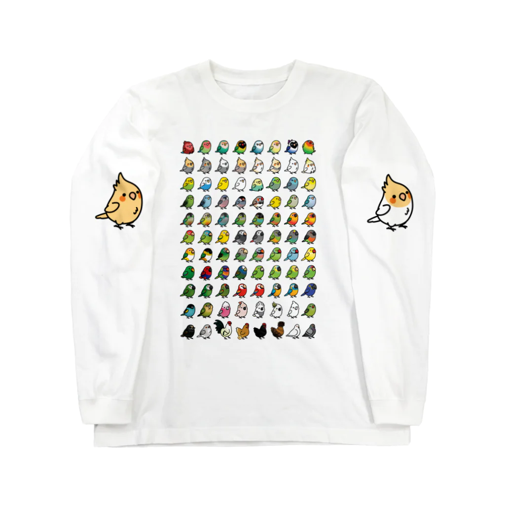 Cody the LovebirdのChubby Bird 鳥さん大集合 ロングスリーブTシャツ