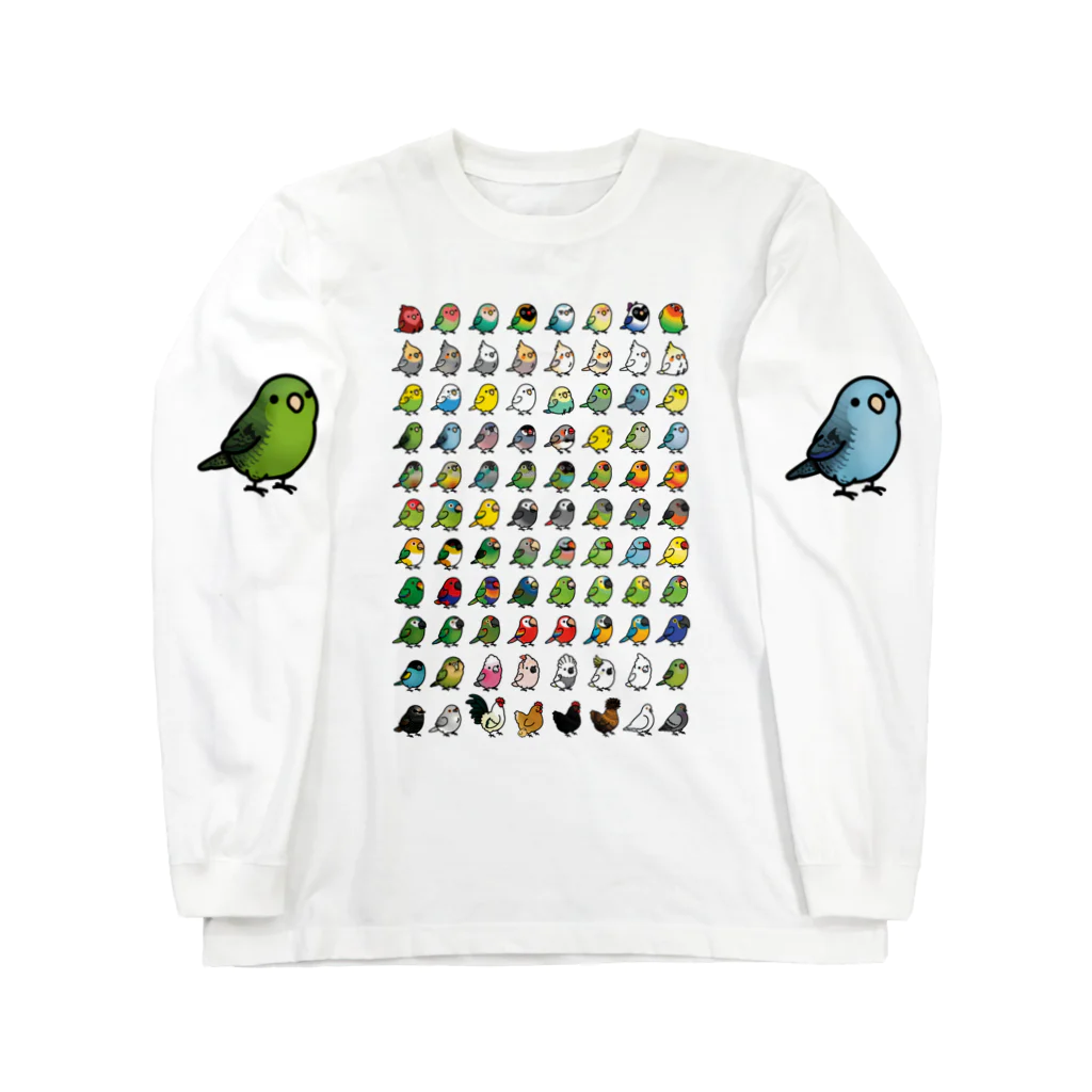 Cody the LovebirdのChubby Bird 鳥さん大集合 ロングスリーブTシャツ