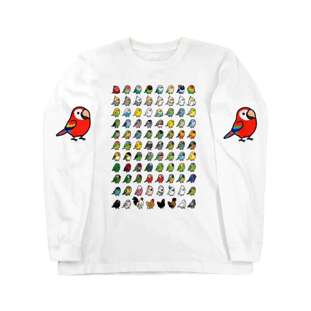 Cody the LovebirdのChubby Bird 鳥さん大集合 ロングスリーブTシャツ