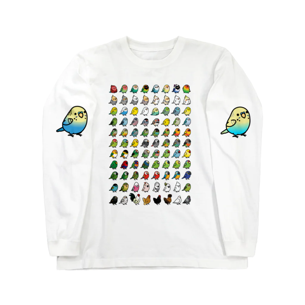 Cody the LovebirdのChubby Bird 鳥さん大集合 ロングスリーブTシャツ