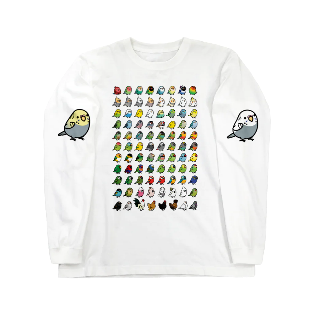 Cody the LovebirdのChubby Bird 鳥さん大集合 ロングスリーブTシャツ