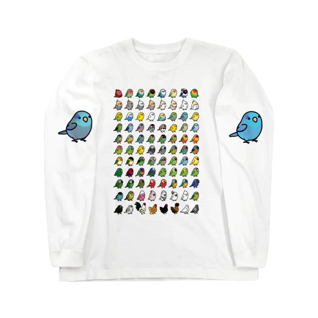 Cody the LovebirdのChubby Bird 鳥さん大集合 ロングスリーブTシャツ