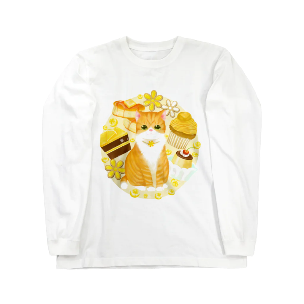 ネコのひたいのニャンコと美味しい時間シリーズ「YELLOW・スイーツ」 ロングスリーブTシャツ