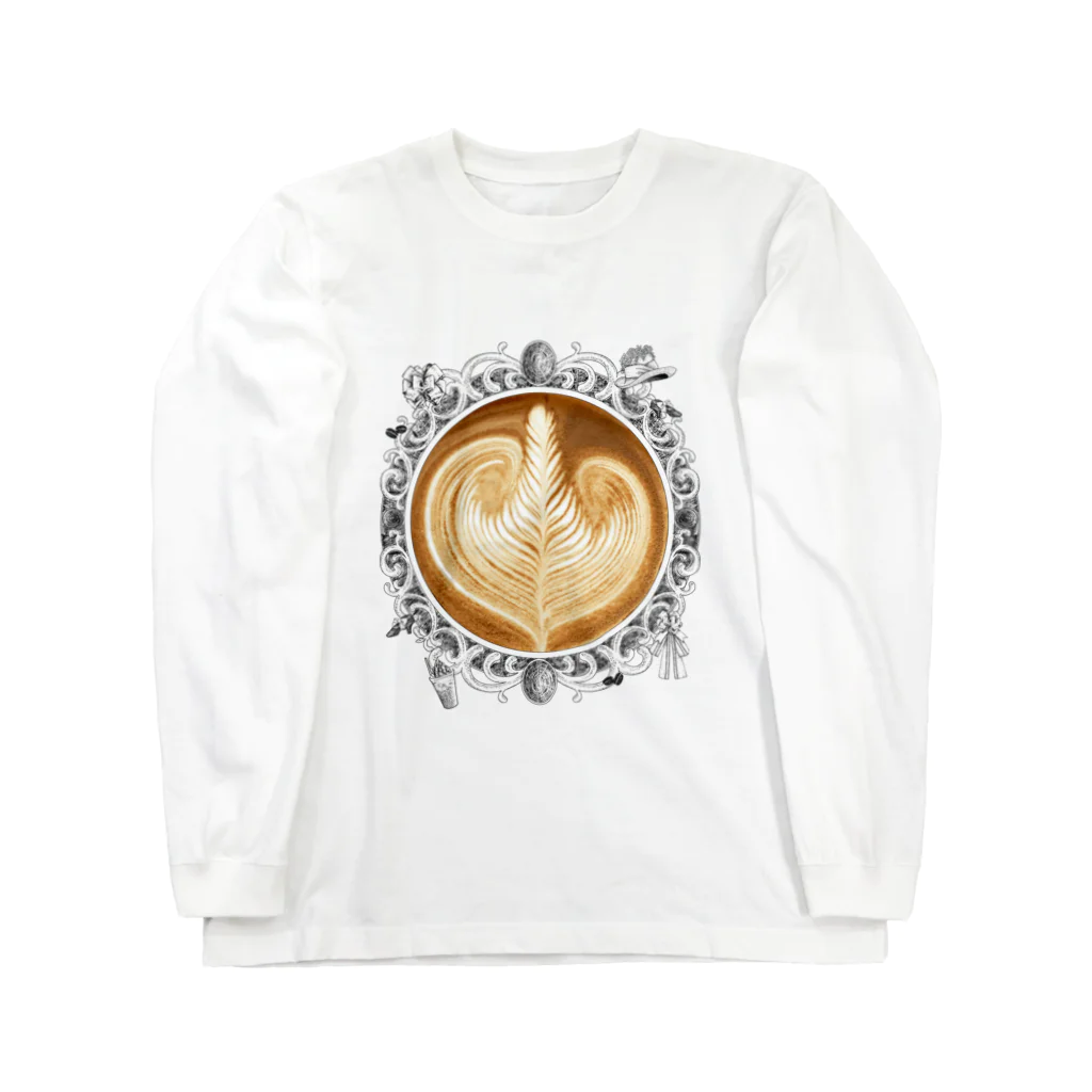 Prism coffee beanの【Lady's sweet coffee】ラテアート エレガンスリーフ / With accessories Long Sleeve T-Shirt