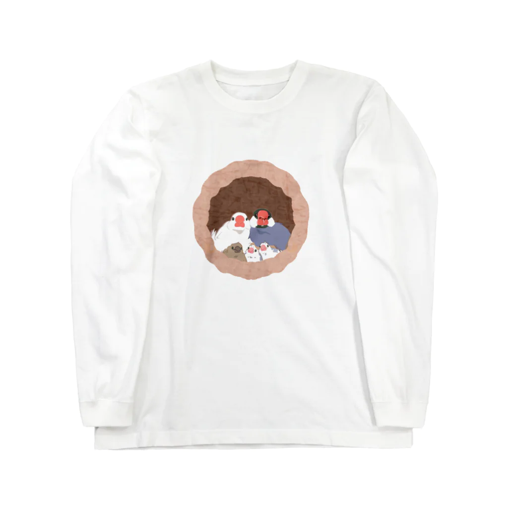 雛乃の文鳥グッズ屋さんの文鳥一家のどこでも壷巣！住み着くシリーズ Long Sleeve T-Shirt