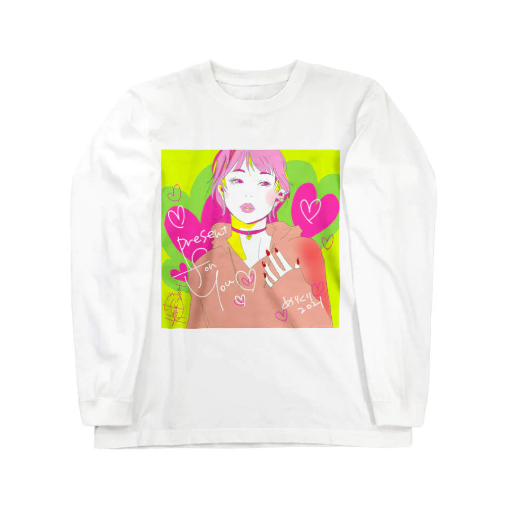 HARUKA カラフル イラスト 女の子 Tシャツのショートカット＆ハートgirl ロングスリーブTシャツ
