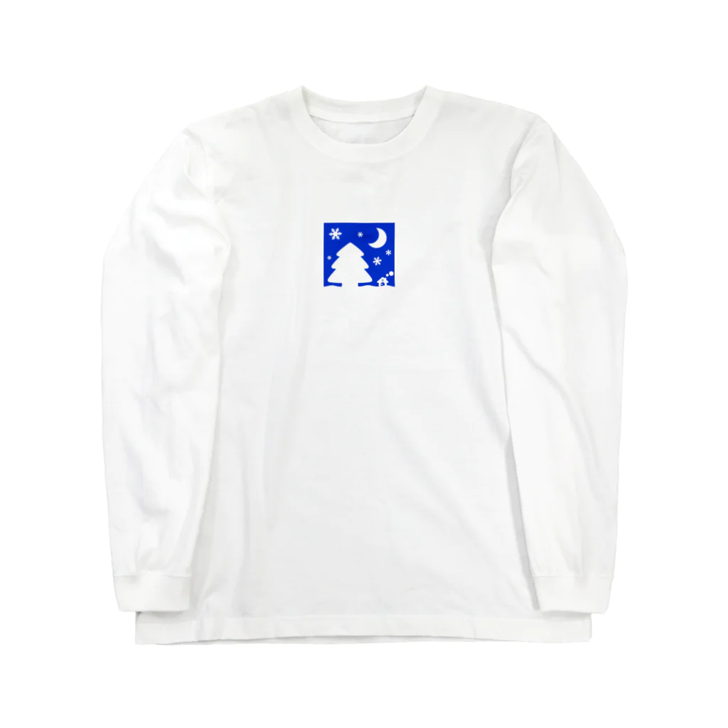 bantone の大きな木と月が浮かぶかわいい雪景色 Long Sleeve T-Shirt