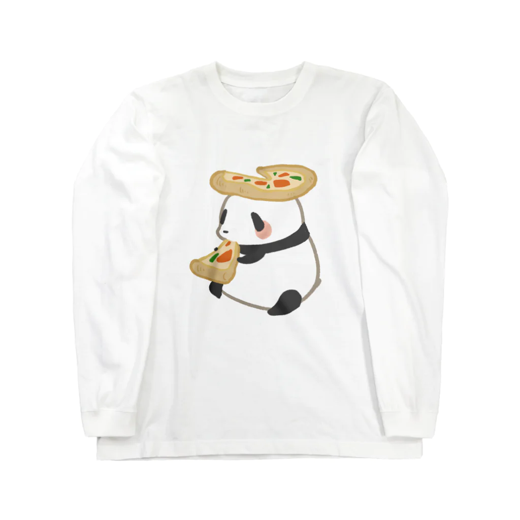 うさやのピザを食べてご満悦のパンダ ロングスリーブTシャツ