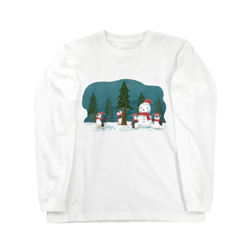 SOMALY【SUZURI店】のぺんぎん達のクリスマス ロングスリーブTシャツ