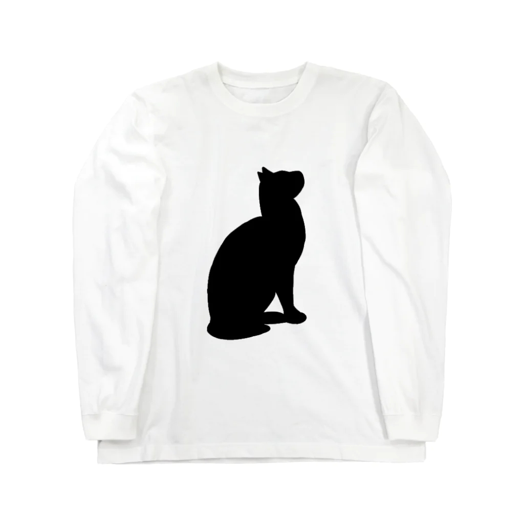 謎の闇ショップのシルエット猫 ロングスリーブTシャツ