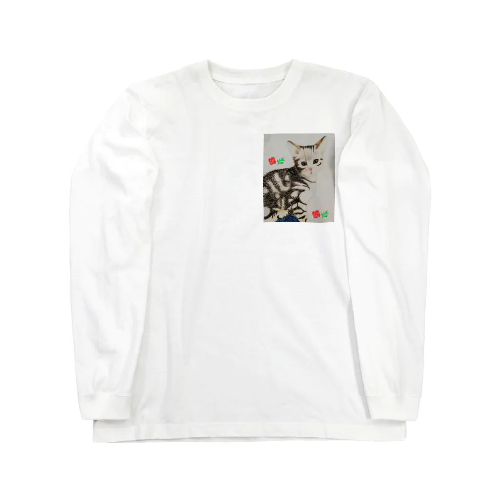 シマリス部　の猫さんフラワー ロングスリーブTシャツ
