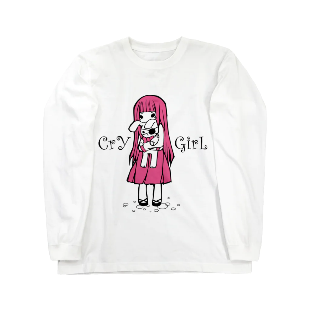 aocollectionの涙少女(桃) ロングスリーブTシャツ