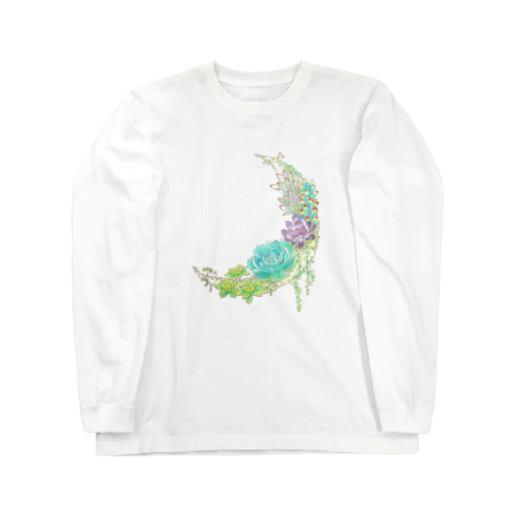 DOTEKKOのT-29 Succulents moon (no font) ロングスリーブTシャツ