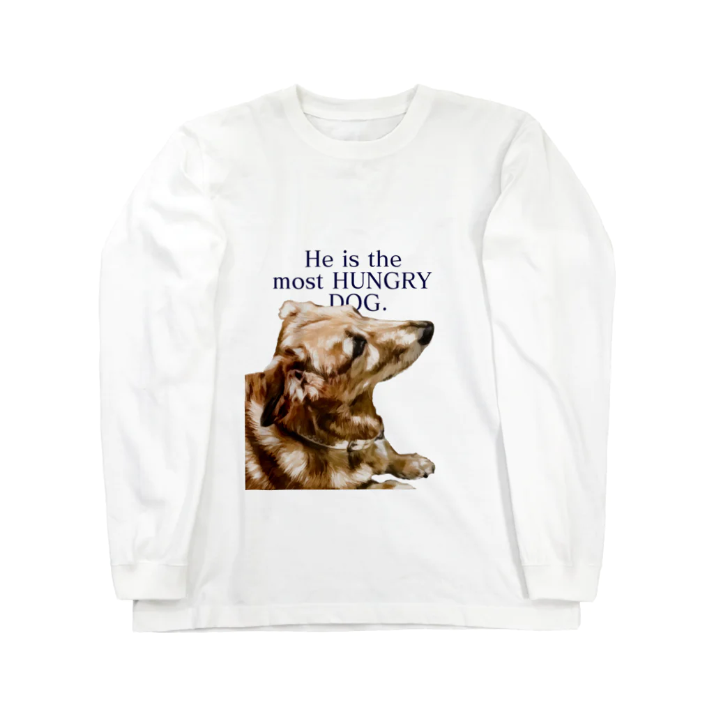 the most "DOG"のhe is the most hungry dog. BLUE ロングスリーブTシャツ