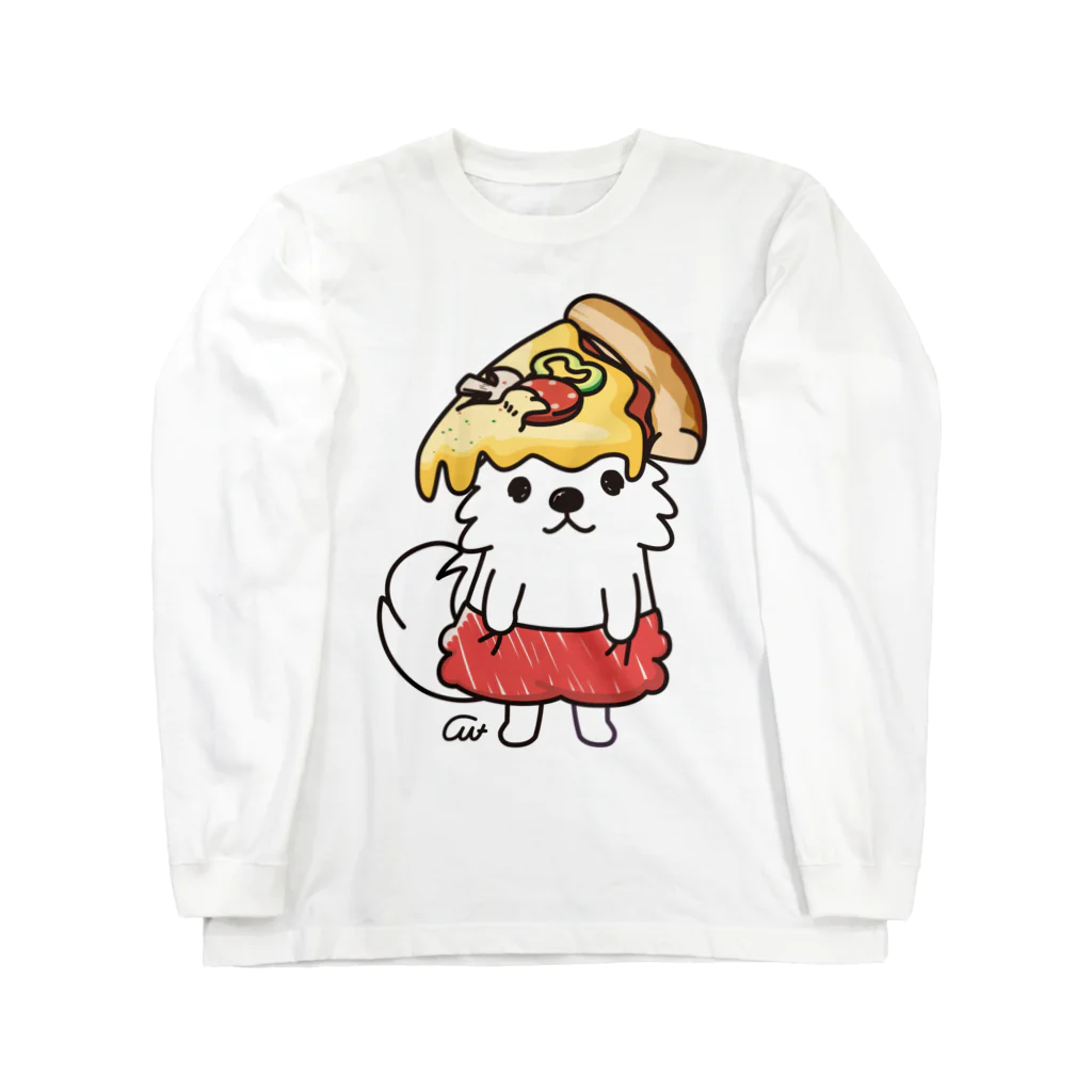 イラスト MONYAAT のPIZZAゲットした　ポメラニアン ロングスリーブTシャツ