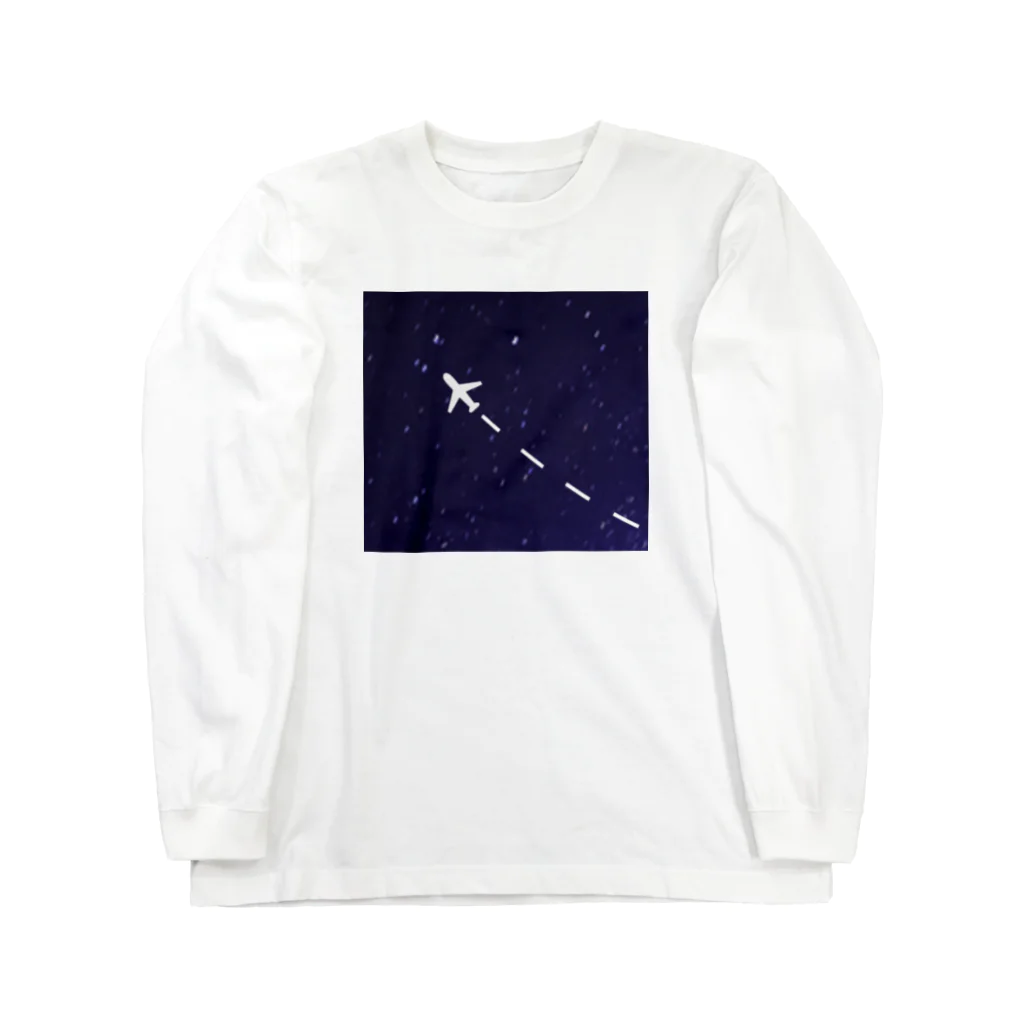 Teatime ティータイムのjet stream GALAXY 夜の飛行機星空 ロングスリーブTシャツ